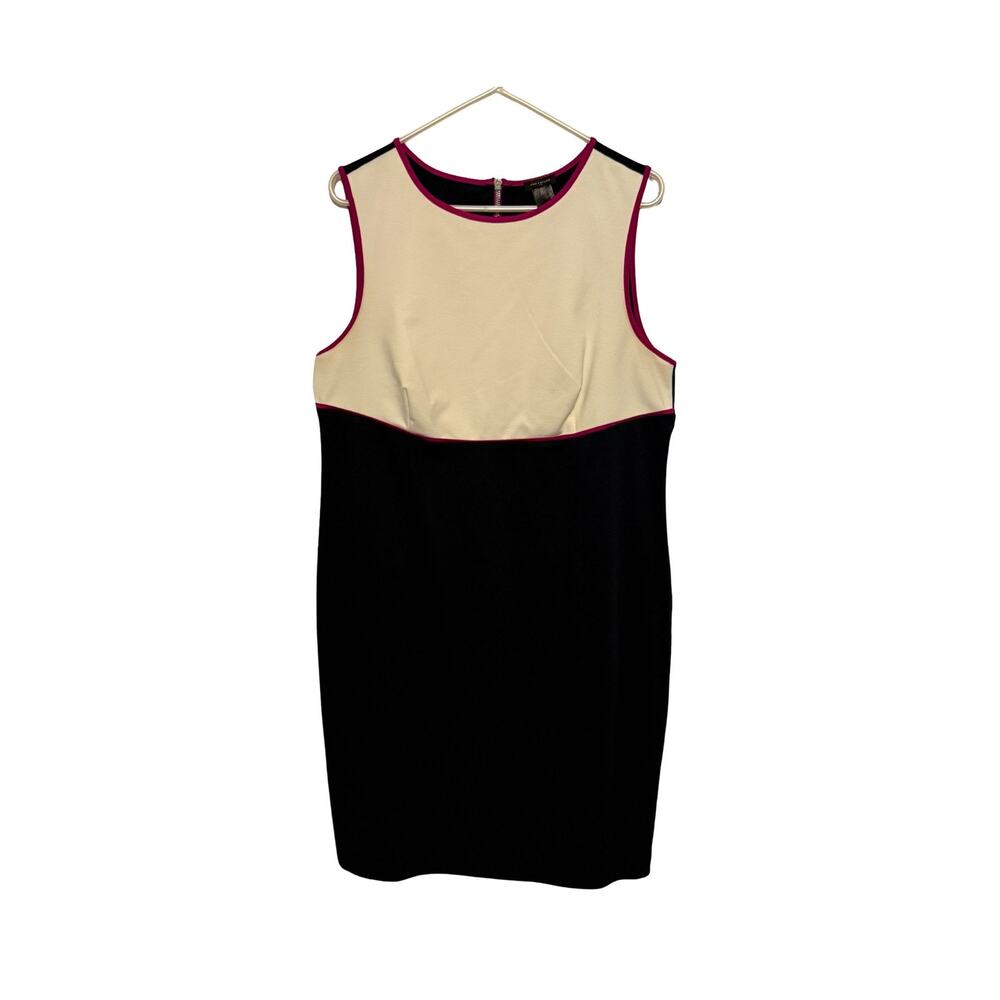Ann Taylor Dress Size 14 Blue White Pink Sleeveless Sheath Lined Back Zip Career